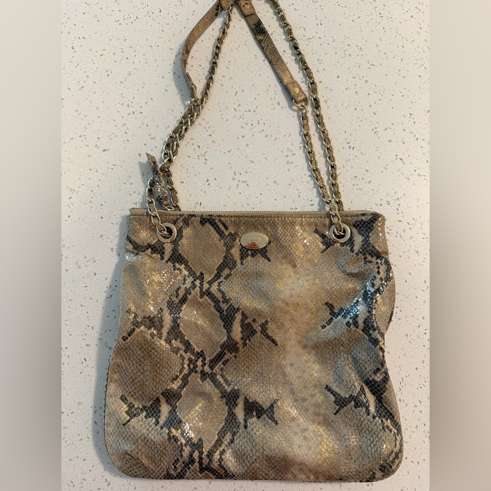DKNY Genuine Leather Metallic Python Print Shoulder Bag